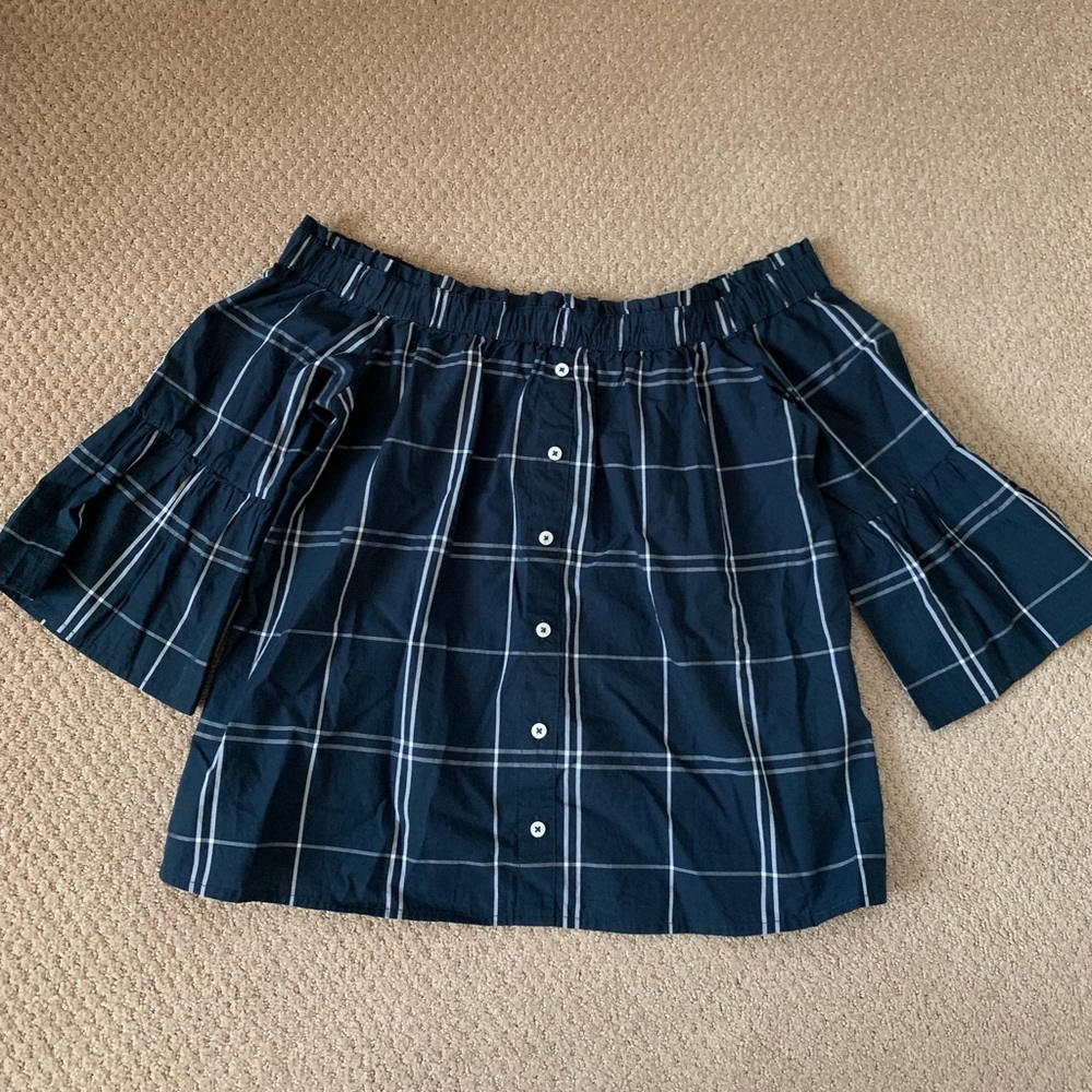 Abercrombie Off The Shoulder Navy Poplin Top